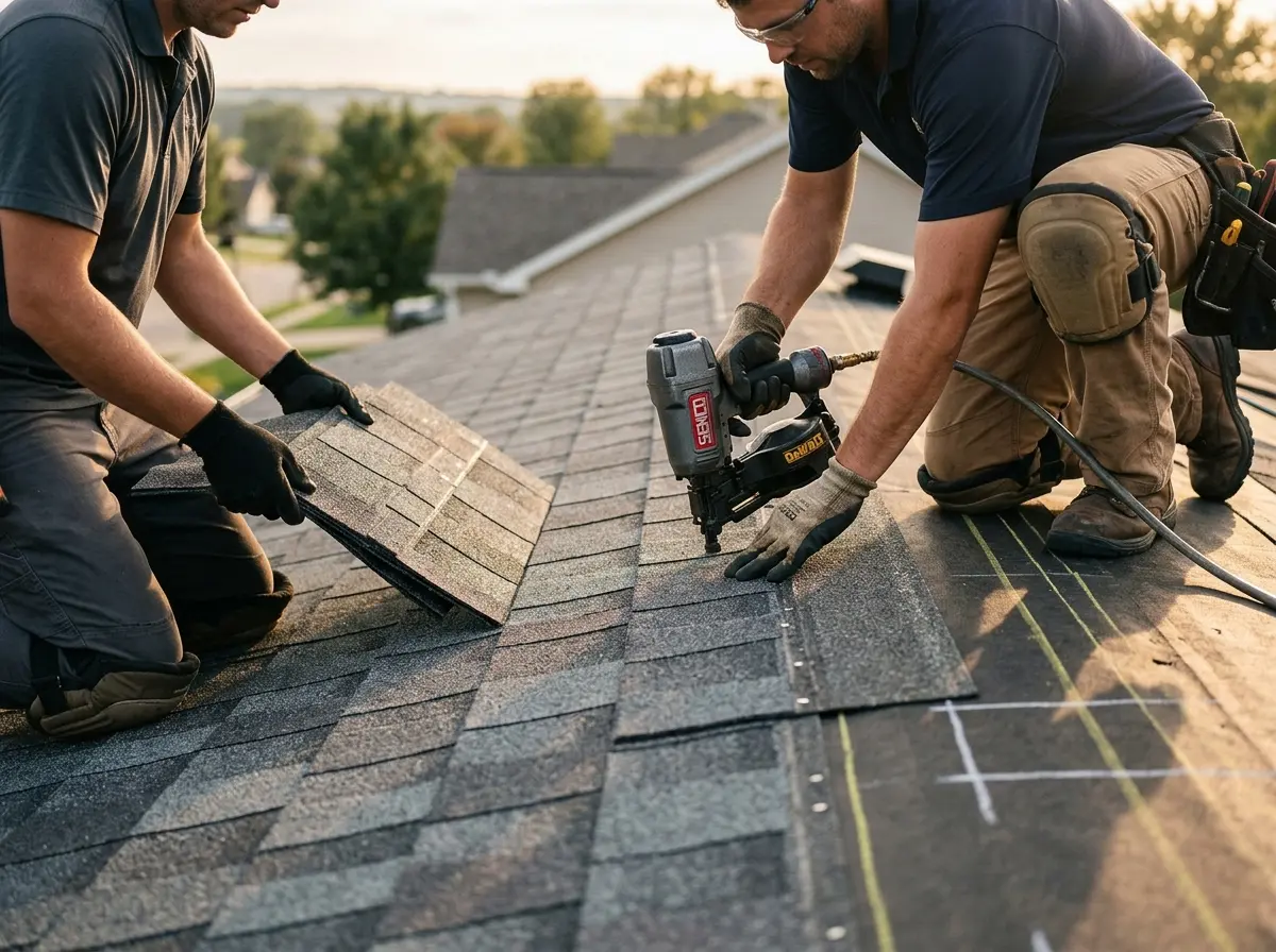 Professional roofer working on a residential roof in Rocky Hill